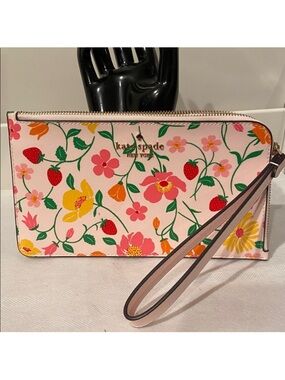 kate spade Pink Floral & Strawberry Wristlet Clutch